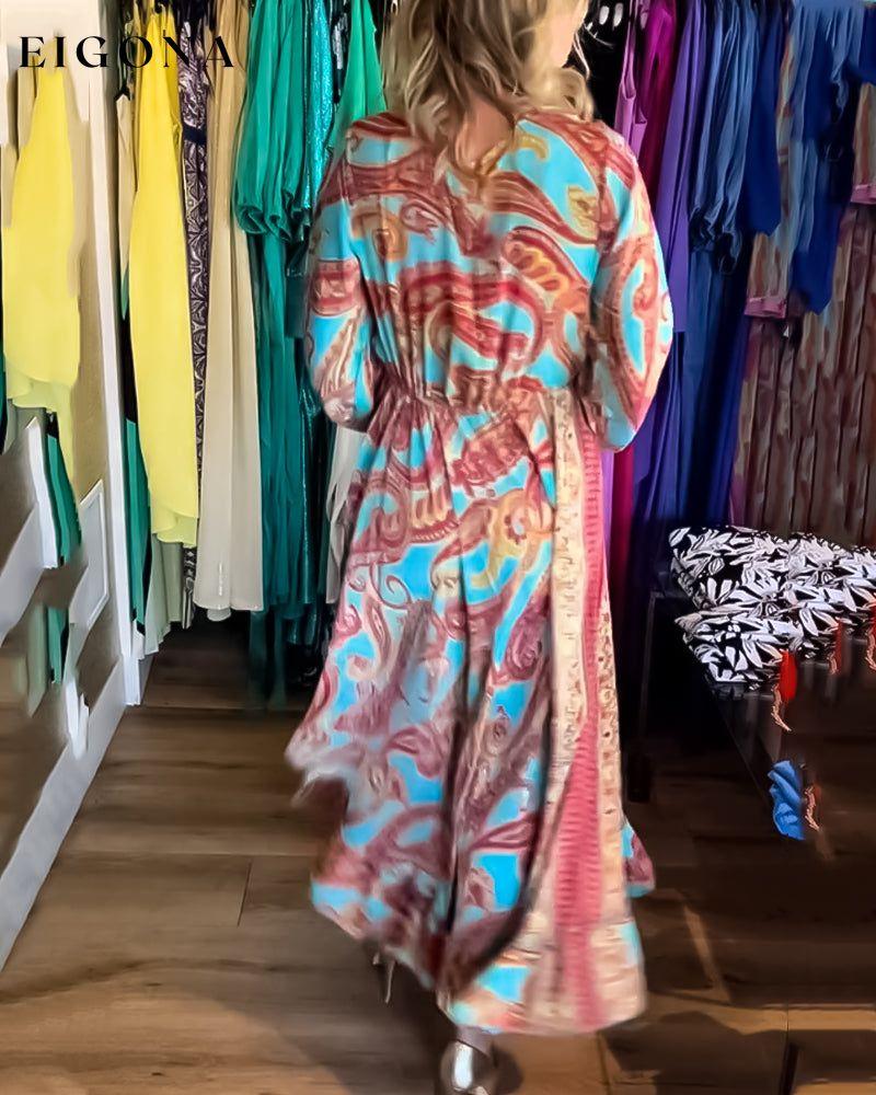 Fashion print long sleeve long dress 23BF Casual Dresses Clothes Dresses Spring Summer