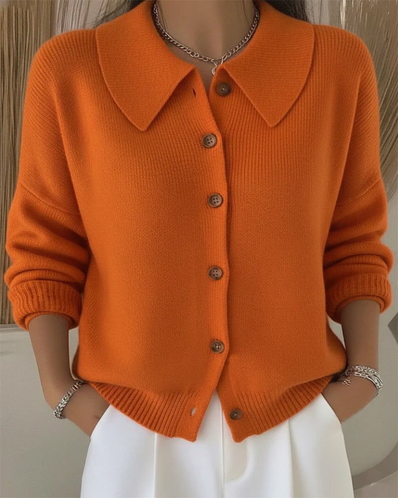 Long-Sleeved Button-Down Lapel Jumper