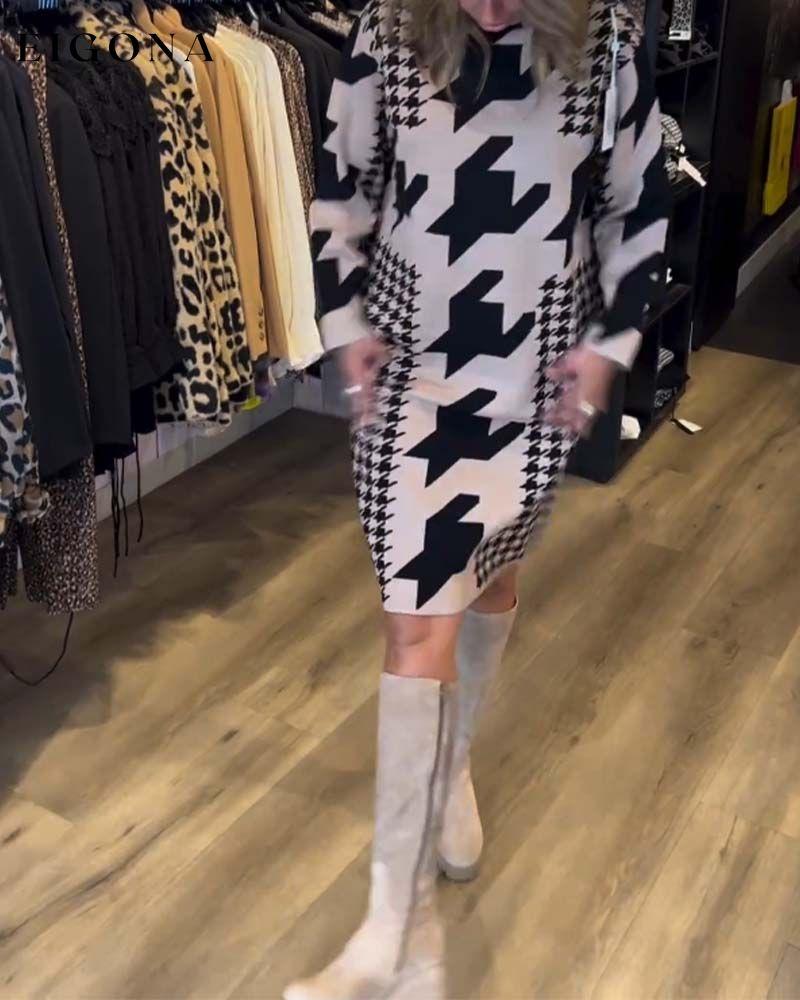 Houndstooth long sleeve dress 2023 f/w 23BF casual dresses Clothes Dresses spring