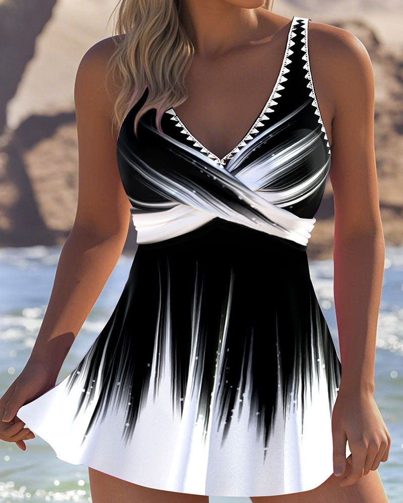 Einteiliges Badekleid mit Farbverlauf und Kontrastdruck