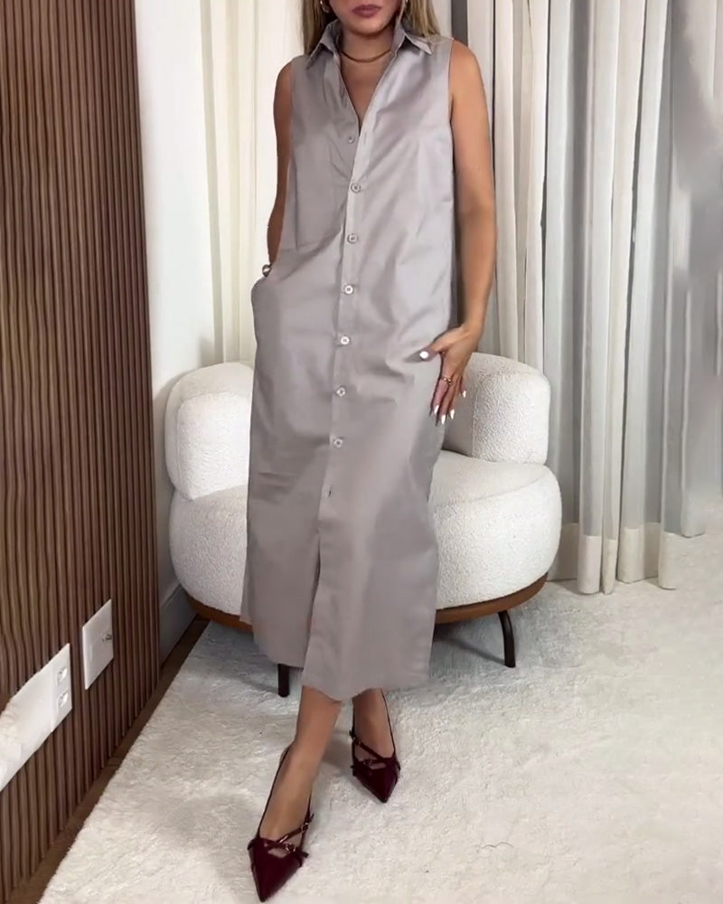 Einfarbiges ärmelloses Cardigan-Kleid