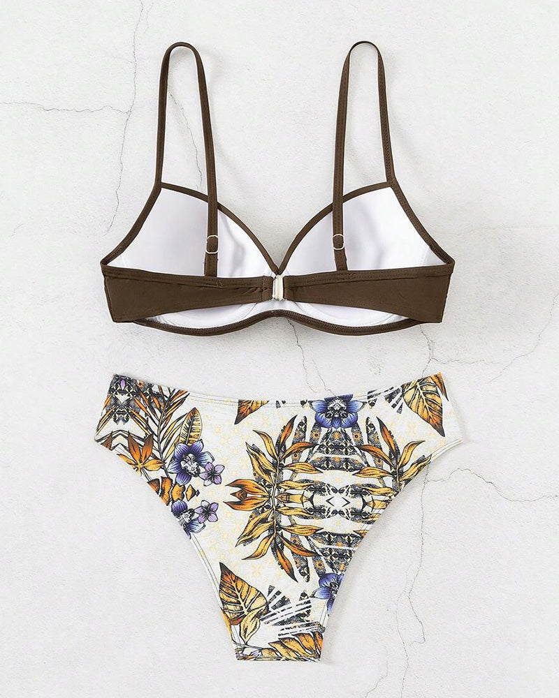 Bedruckter Triangel-Bikini mit Spaghettiträgern