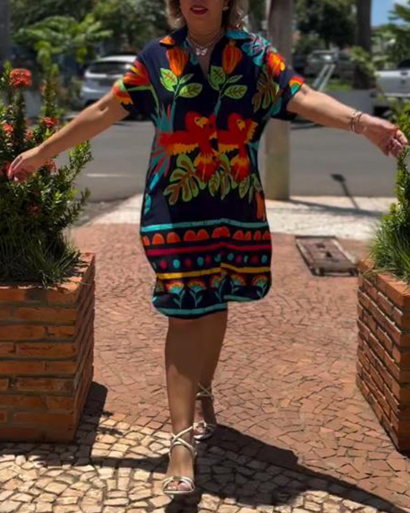 Kleid mit Revers und Animal-Blatt-Print