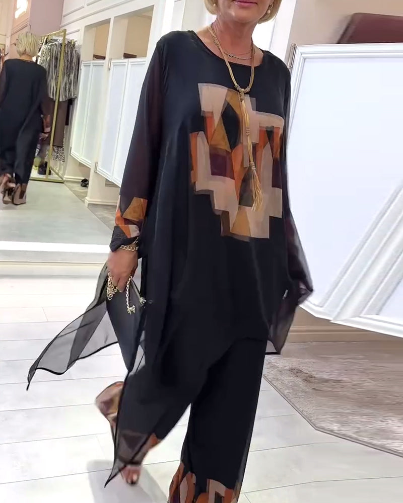 Abito a gamba larga stampato a maniche lunghe Temperamento