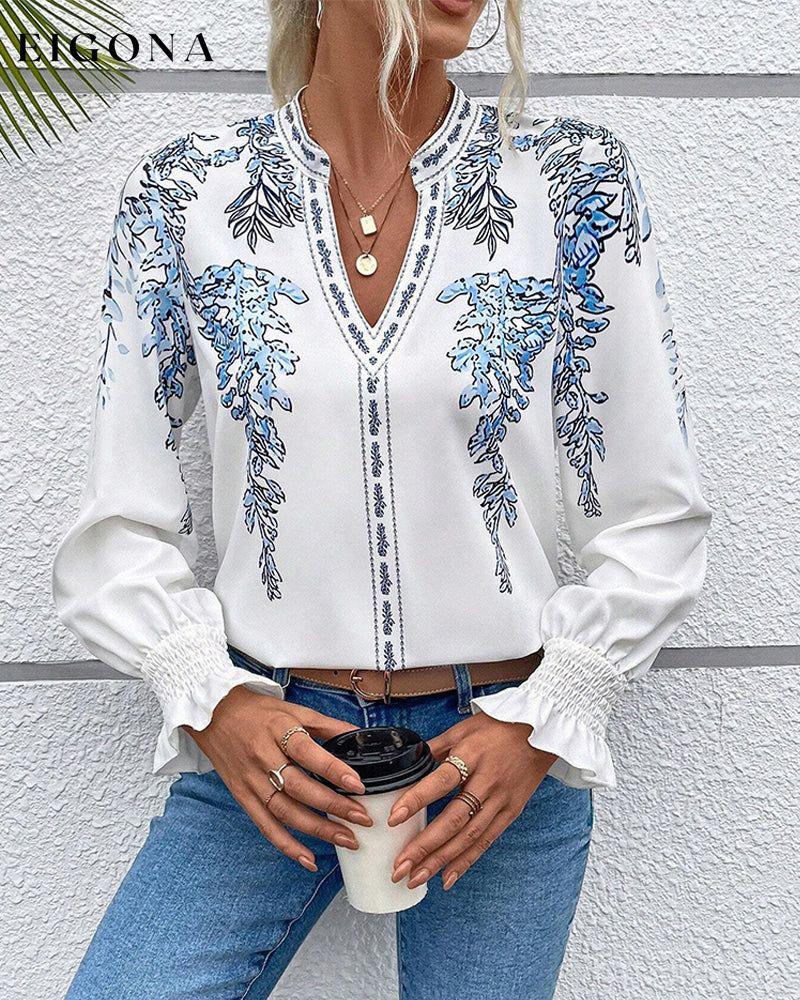 Elegant long-sleeve blouse with leaf print blouses & shirts spring summer