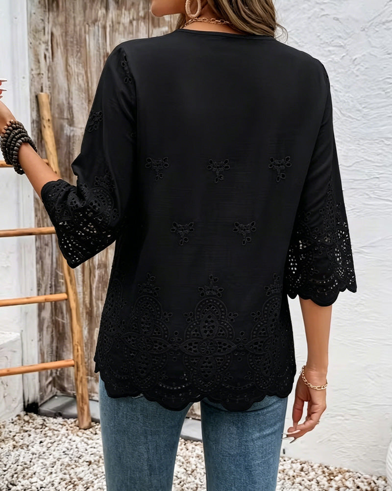 Sexy Openwork Lace V-Neck Blouses