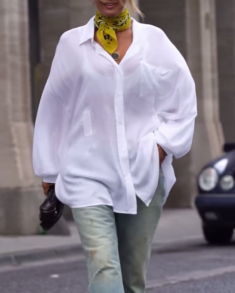 Simple solid color long sleeve casual button-down shirt 202466 blouses & shirts spring summer