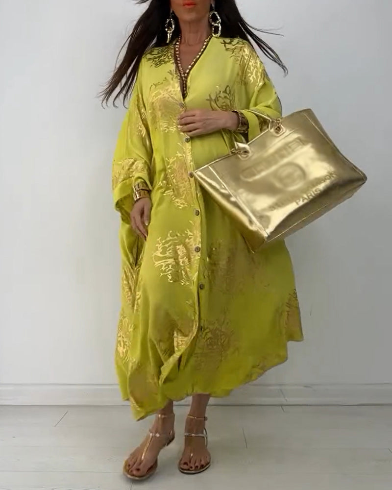 Long sleeve printed button loose dress 202466 casual dresses spring summer