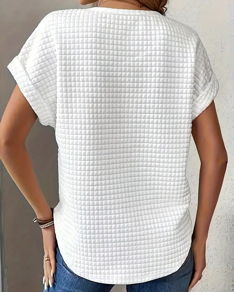 Round Neck Solid Color Bat Sleeve T-Shirt