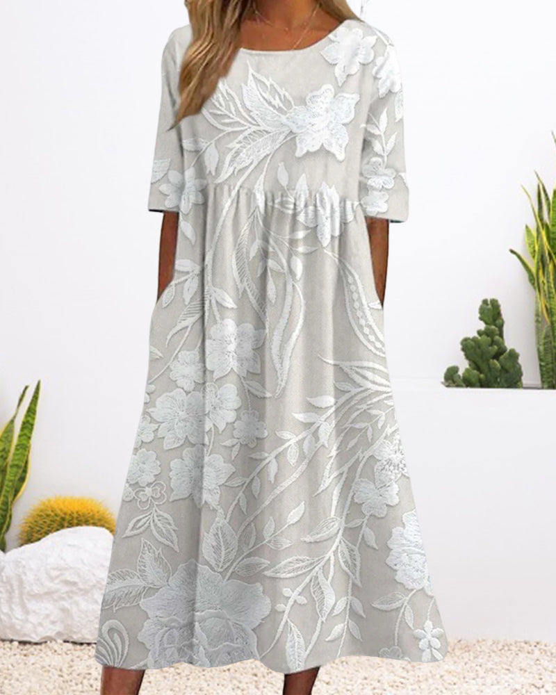 Swing-Kleid mit Rundhalsausschnitt und Blumenmuster