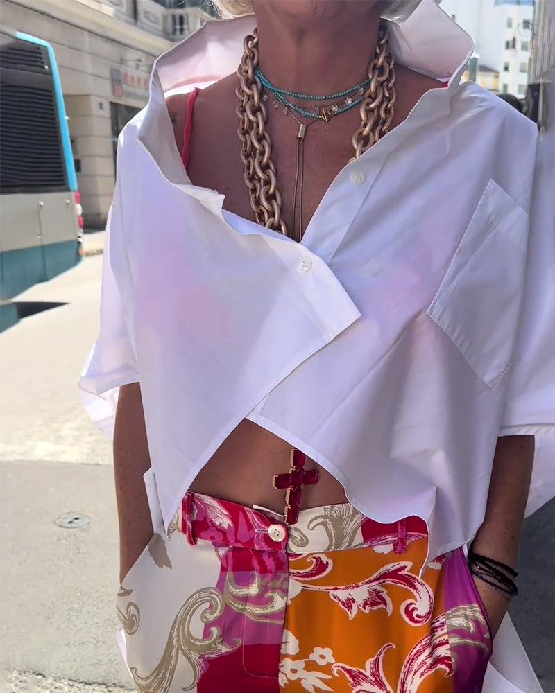 Solid color casual top with patchwork lapel 202466 blouses & shirts spring summer