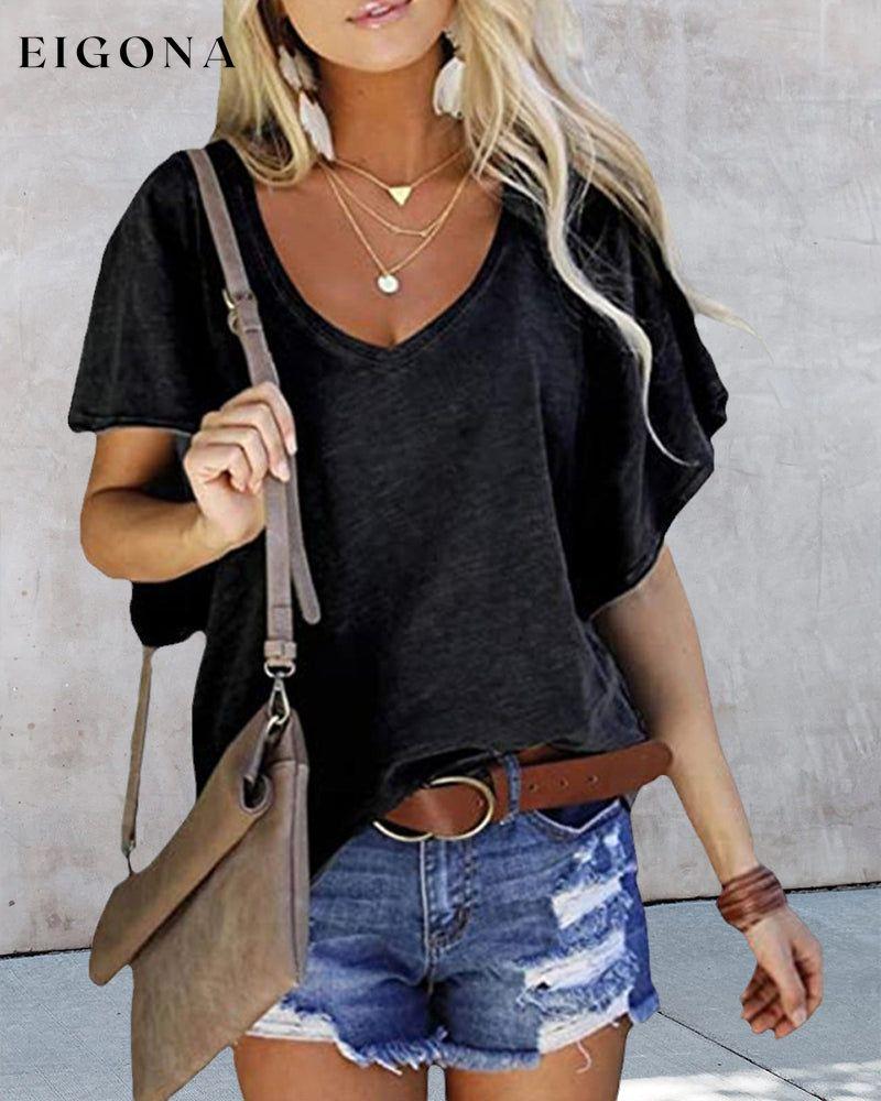 Solid color ruffle sleeve T-shirt 23BF clothes Short Sleeve Tops Spring Summer T-shirts Tops/Blouses