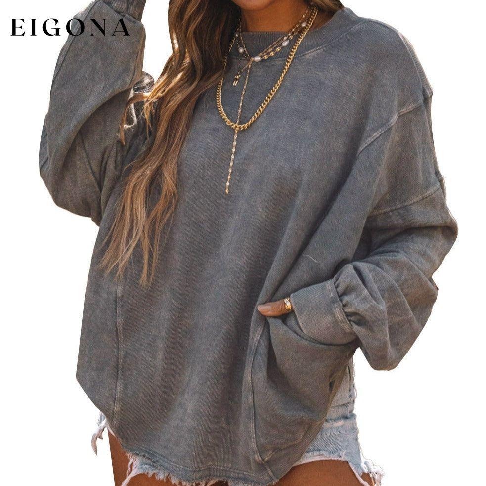 Gray Exposed Seam Twist Open Back Oversized Sweatshirt All In Stock Best Sellers clothes Craft Patchwork Craft Washed Early Fall Collection long sleeve shirts long sleeve top Occasion Daily Print Solid Color Season Winter Style Casual Sweater sweaters Sweatshirt
