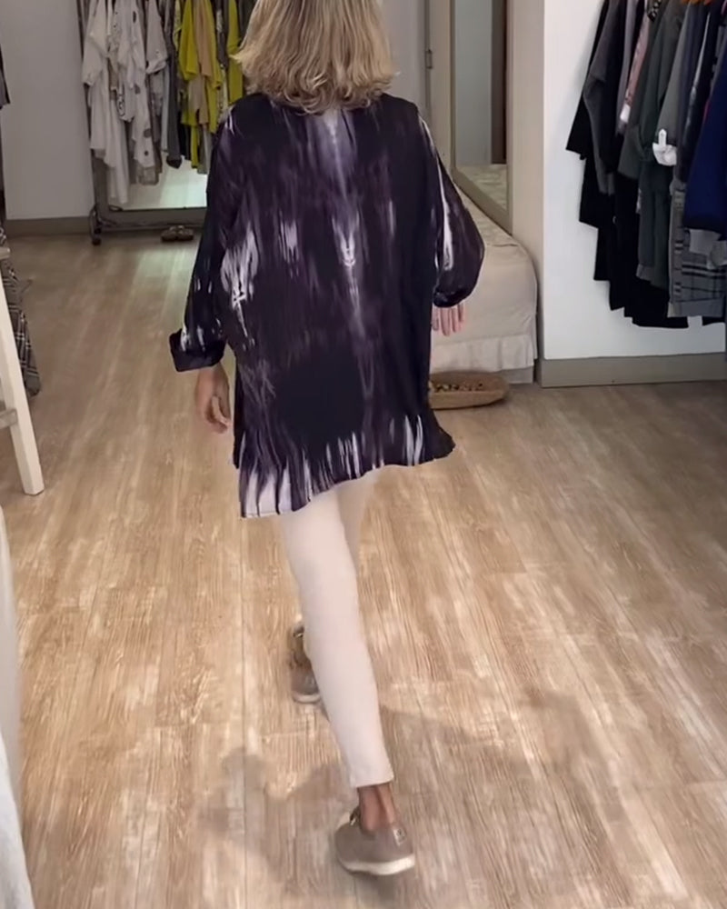 Vintage V-Neck Printed Blouse