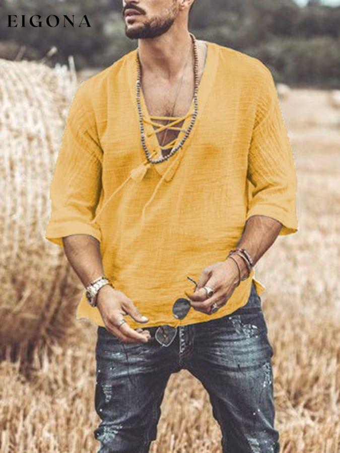 Men's Cotton Linen V-Neck T-Shirt men s linens