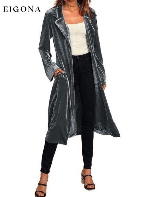 Women's gold velvet casual long lapel Cardigan Grey cardigan cardigans clothes