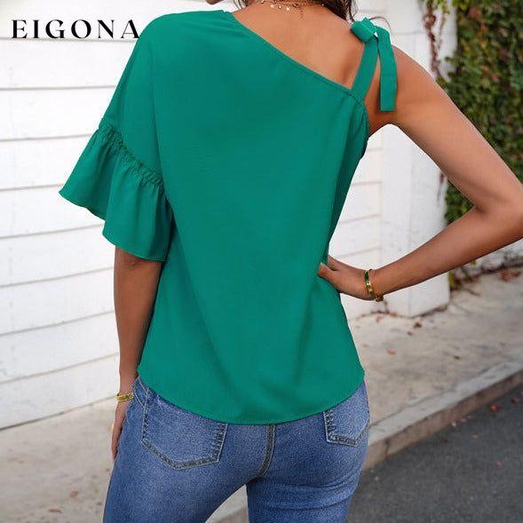 Women's fashion diagonal collar Ruffle Sleeve Chiffon Top clothes off the shoulder shirt shirt shirts short sleeve short sleeve shirt short sleeve top tops Tops/Blouses