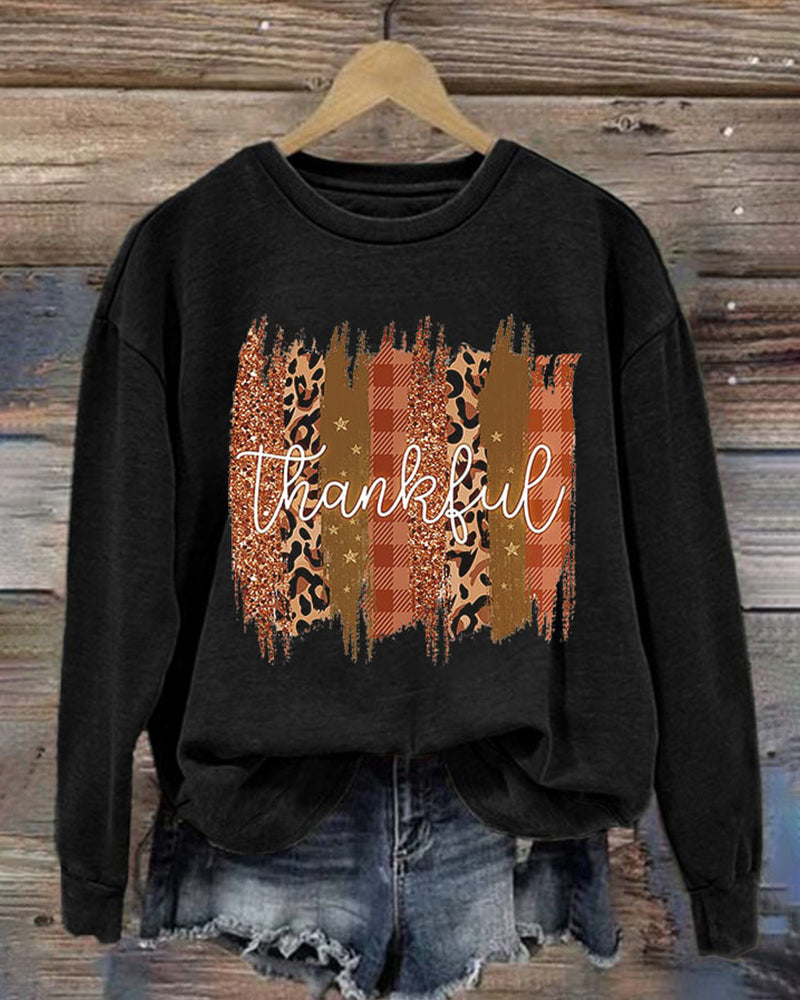 Women's Casual Thankful Print Long Sleeve Sweatshirt 2024 f/w sweatshirts thanksgiving