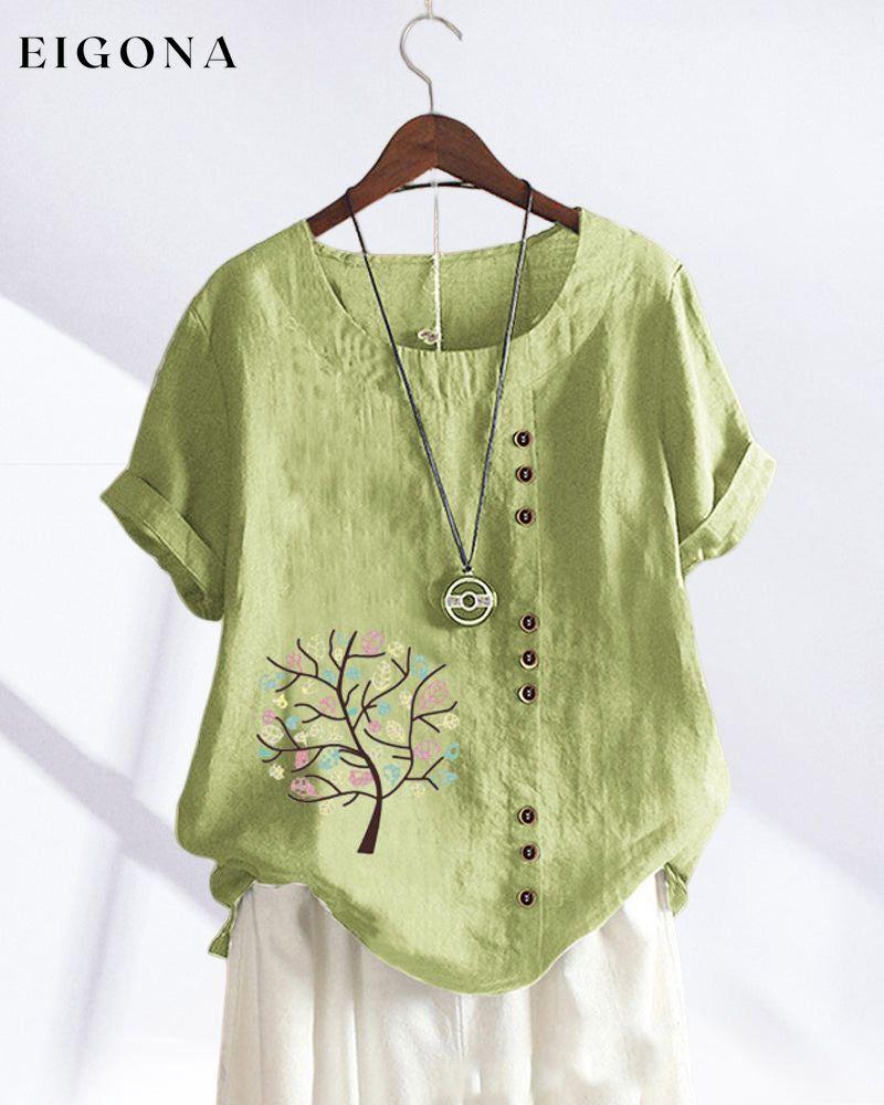 Cut Out Midi Dress with Solid Color 23BF clothes Cotton and Linen Short Sleeve Tops T-shirts Tops/Blouses