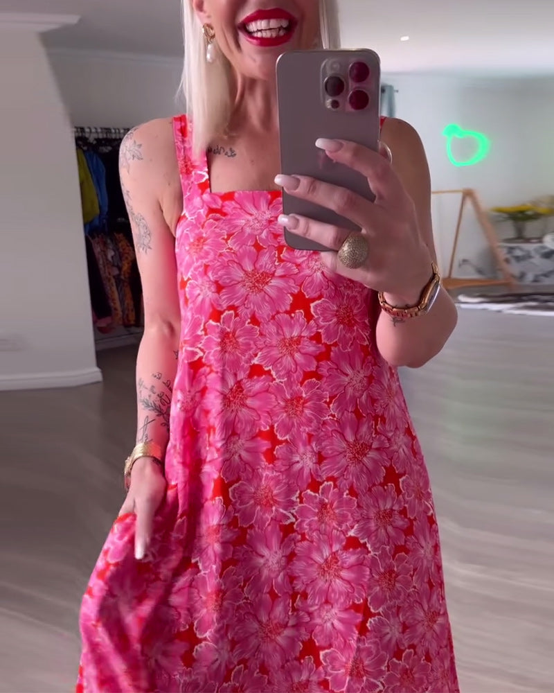 Trägerloses Kleid mit Print und quadratischem Ausschnitt