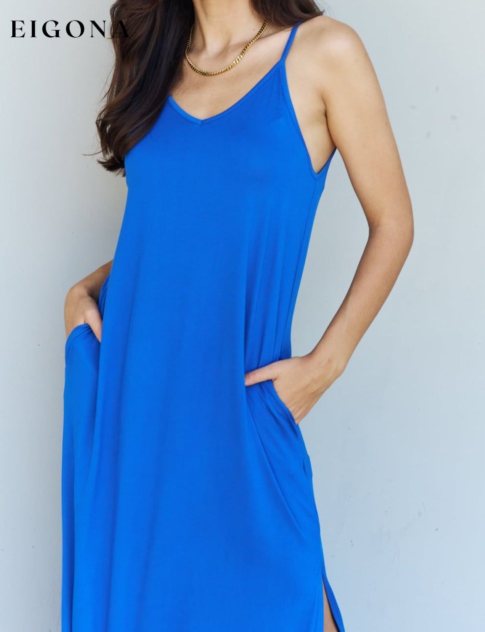 Casual Cami Side Slit Maxi Dress in Royal Blue casual dress casual dresses clothes dress dresses Labor Day Sale maxi dress maxi dresses Ninexis Ship from USA