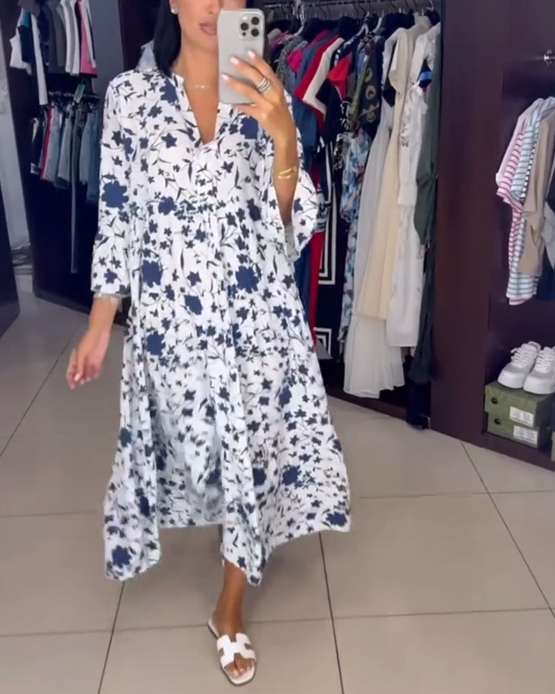 Printed bell sleeve loose dress 202466 casual dresses spring summer