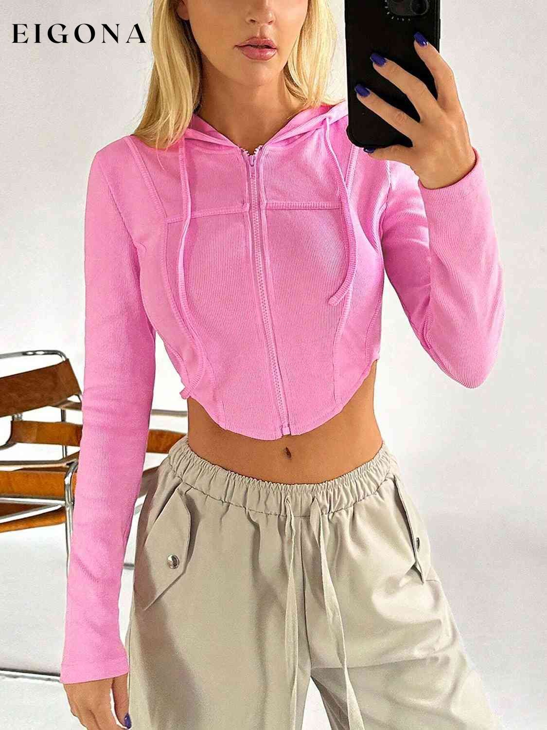 Drawstring Long Sleeve Cropped Hoodie clothes Ship From Overseas Y@Q@S
