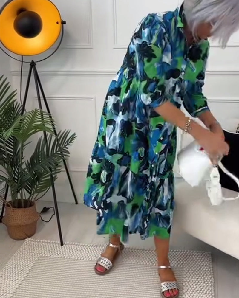 Casual printed lapel three-quarter sleeve dress 202466 casual dresses spring summer