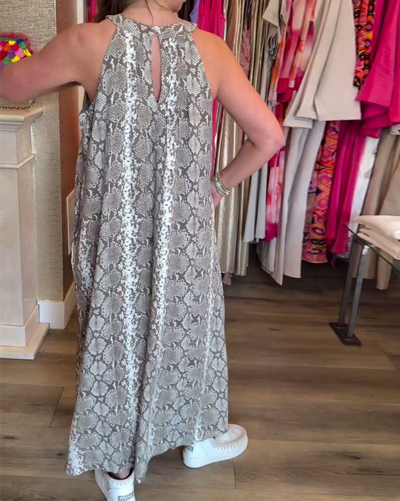 Elegantes ärmelloses Neckholder-Kleid mit Print