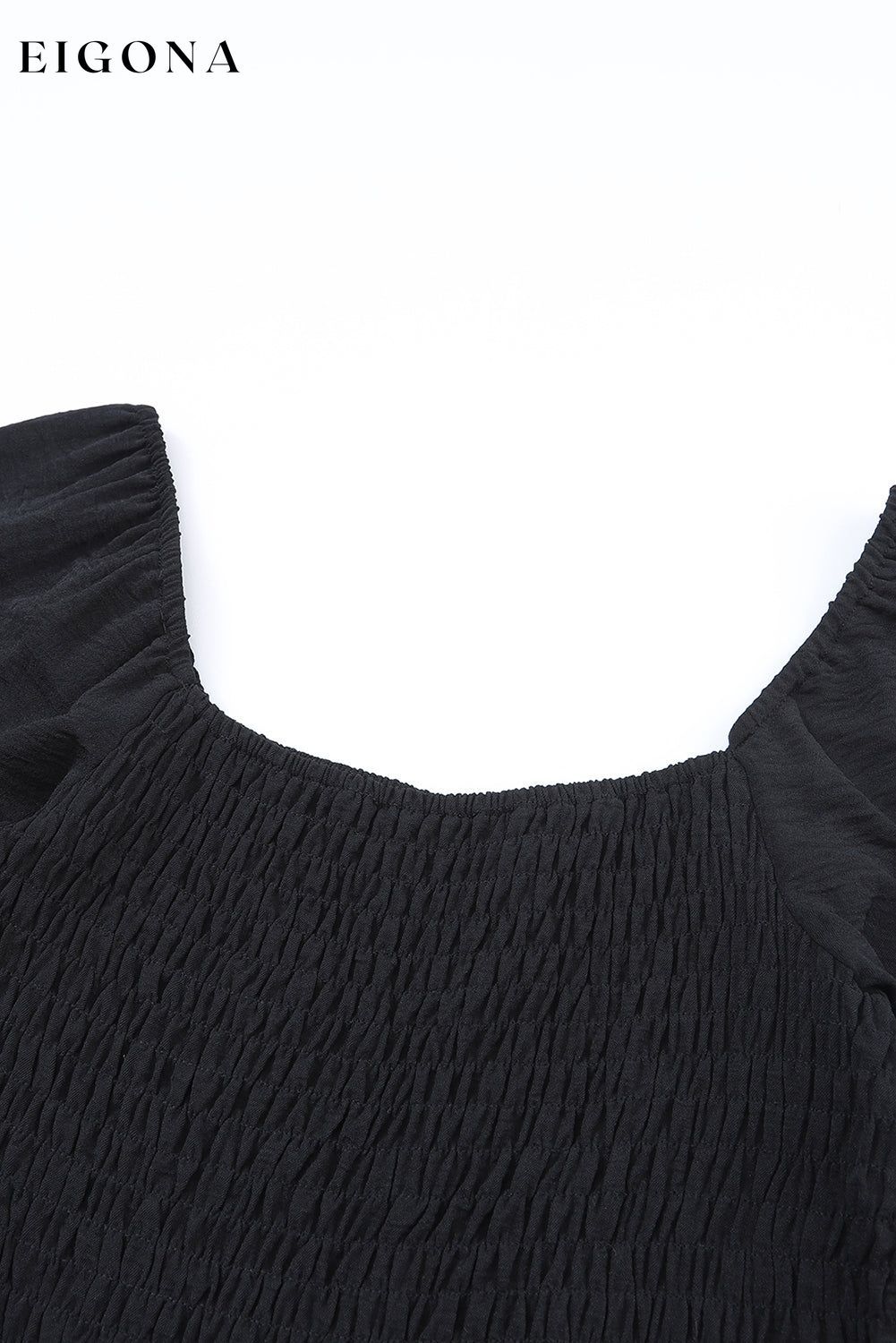 Black Smocked Square Neck Long Sleeve Wide Leg Jumpsuit All In Stock Best Sellers bottoms clothes DL Chic DL Exclusive long pants jumpsuit long sleeve jumpsuit Occasion Daily pants Print Solid Color Season Fall & Autumn Style Southern Belle