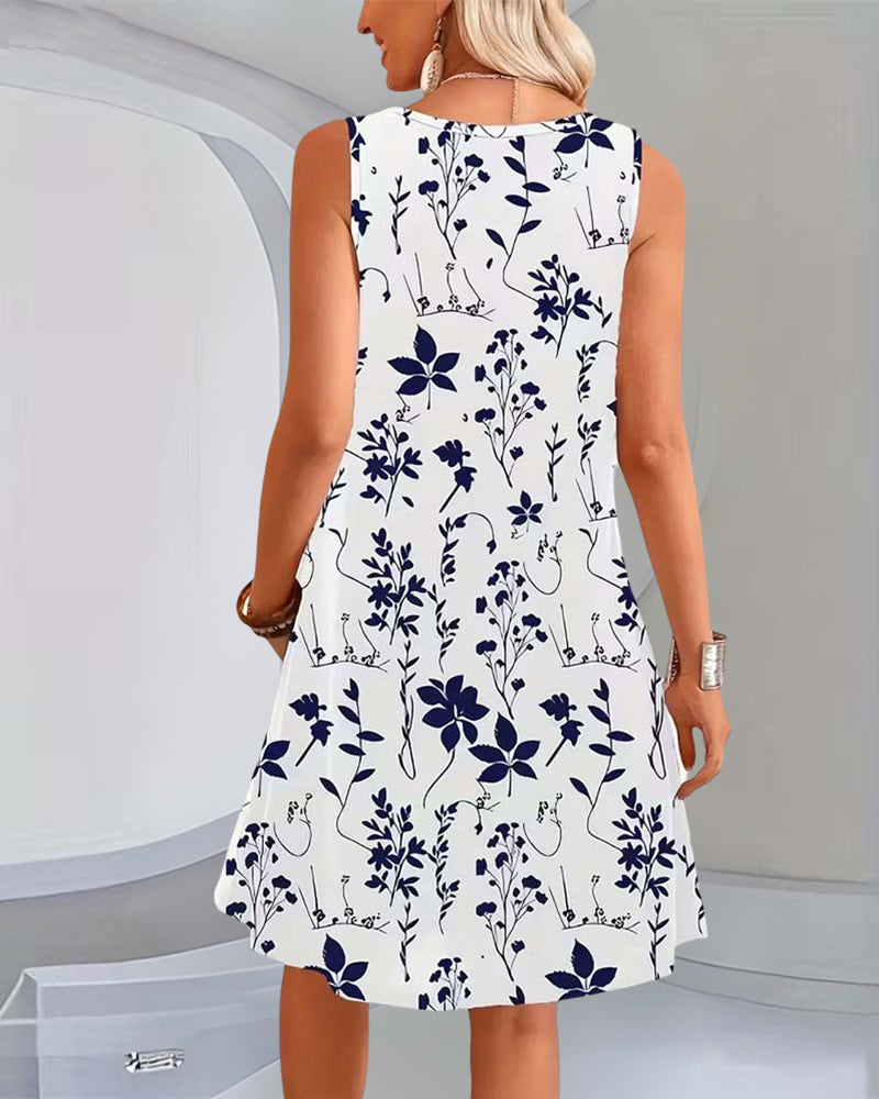 Sleeveless Print A-Line Dress