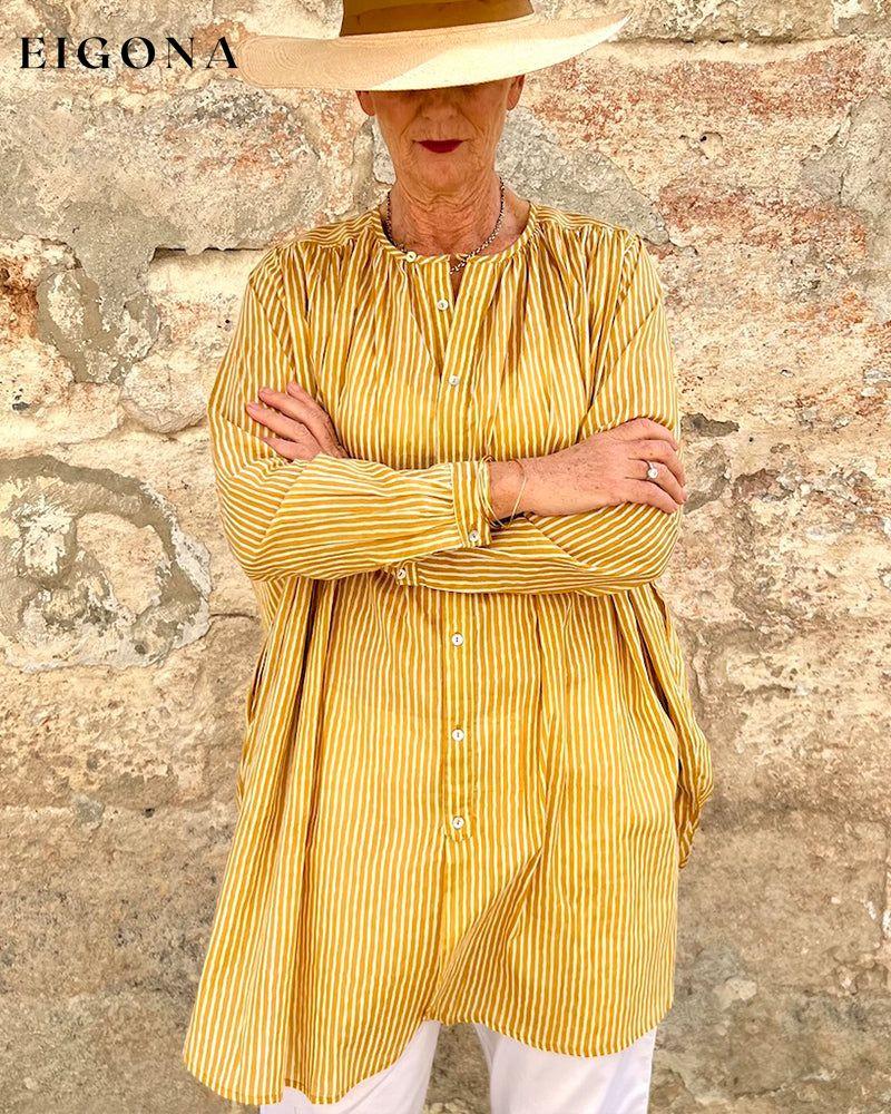 Casual long sleeve striped top blouses & shirts spring summer