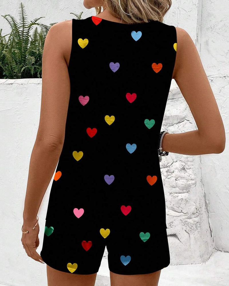 Ärmelloses Shorts-Set mit Herzmotiv
