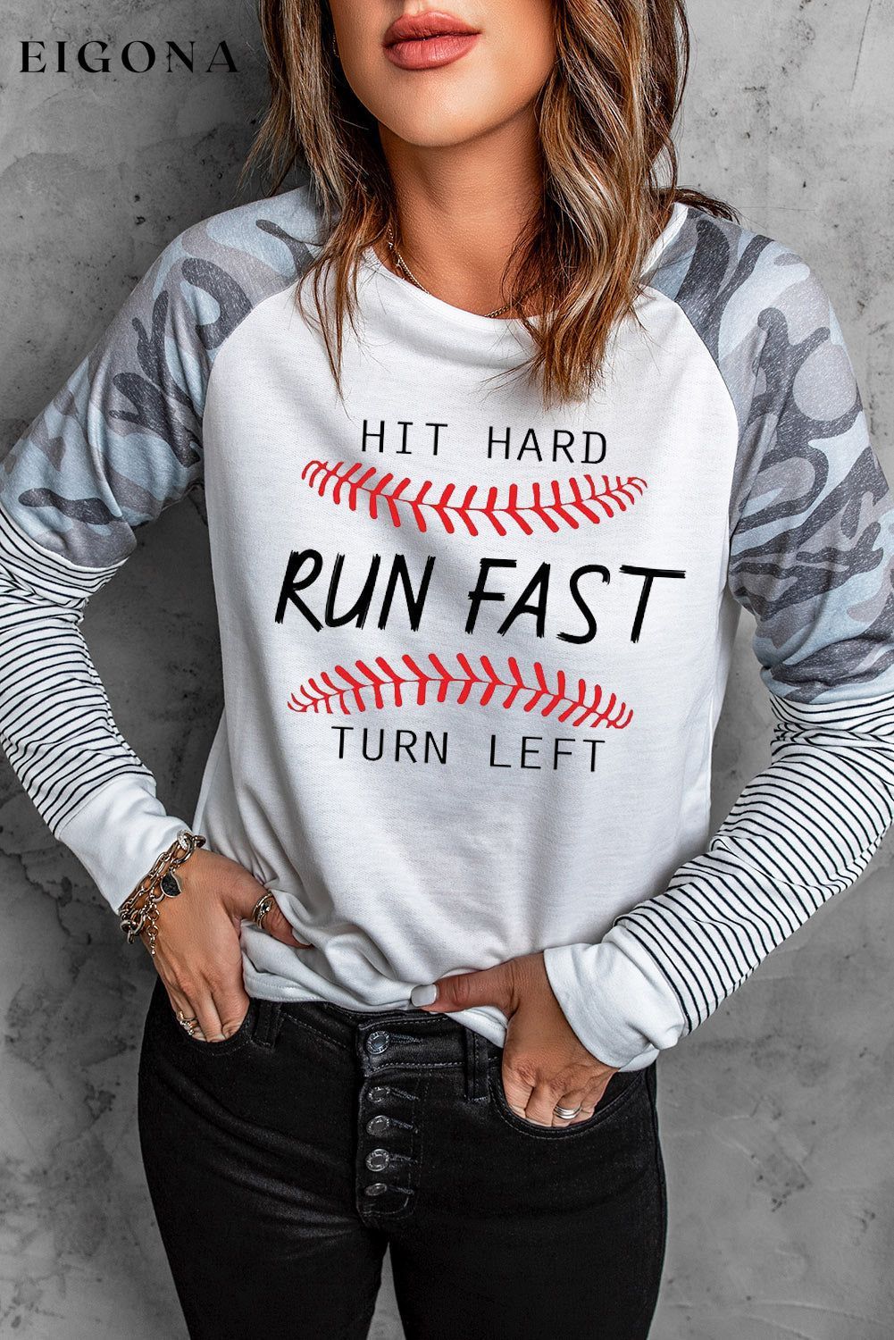 Camouflage Striped Raglan Sleeve T-Shirt clothes long sleeve shirt Ship From Overseas SYNZ trend