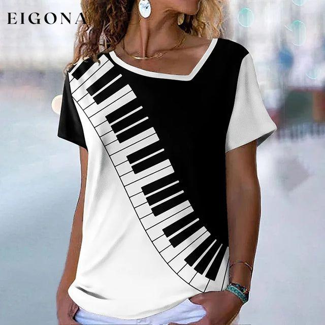 Music Element Contrast Color T-Shirt best Best Sellings clothes Plus Size Sale tops Topseller