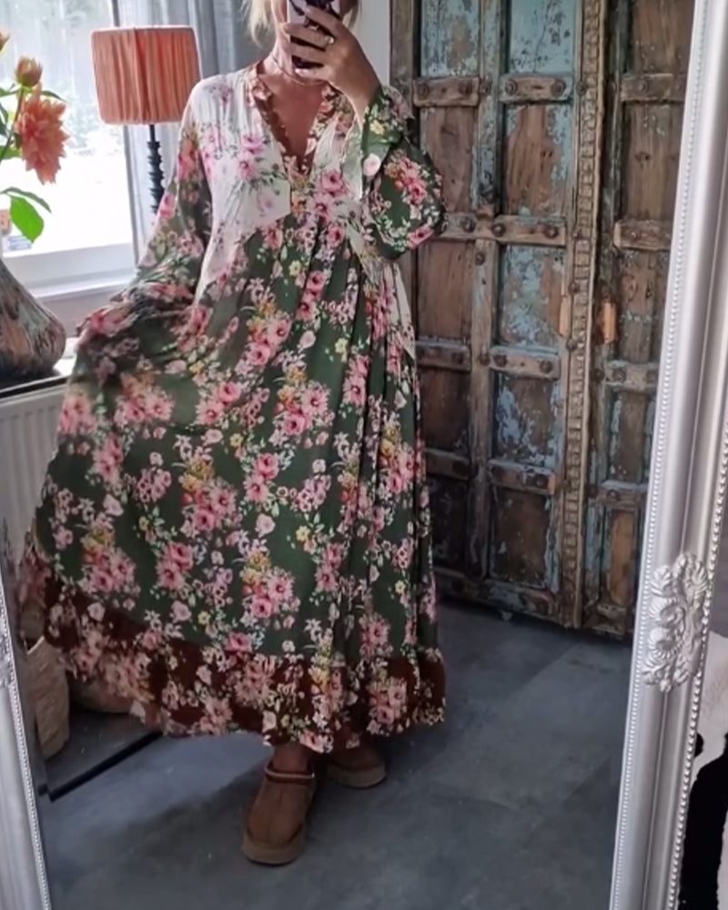 Floral contrast loose dress 2024 f/w casual dresses spring