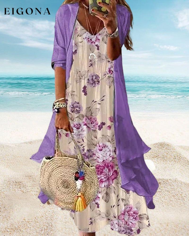 Vacation dress in floral print 23BF Casual Dresses Clothes Dresses Spring Summer Two-Piece Sets