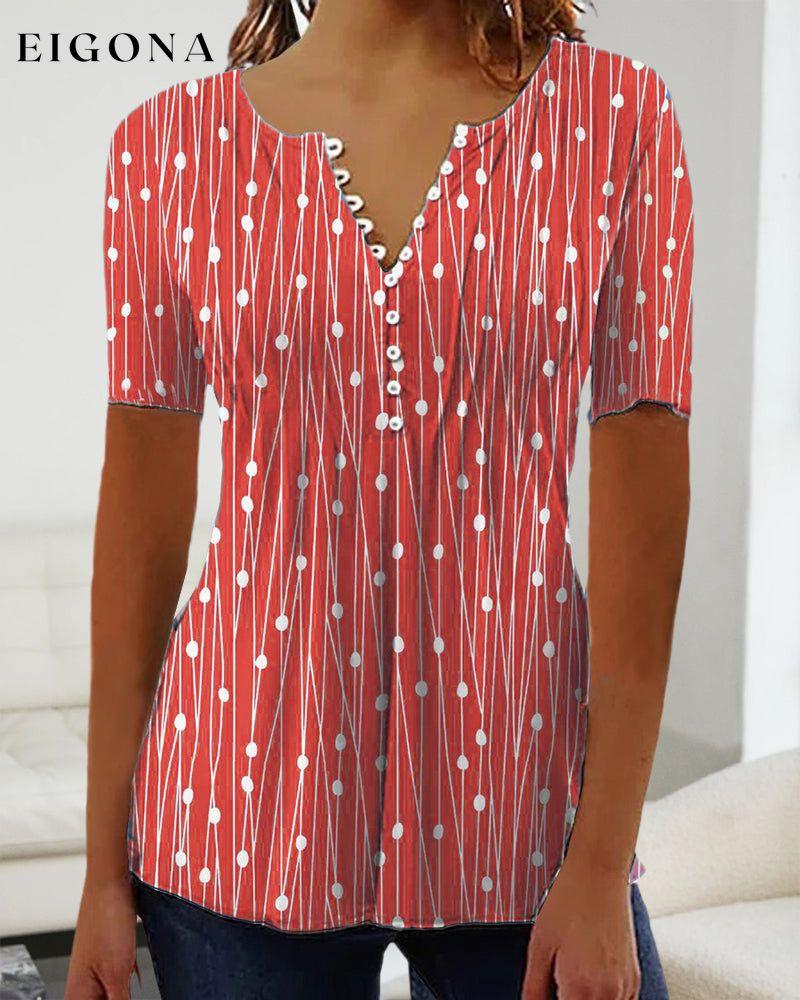 V-neck polka dot T-shirt clothes SALE Short Sleeve Tops Spring Summer T-shirts Tops/Blouses