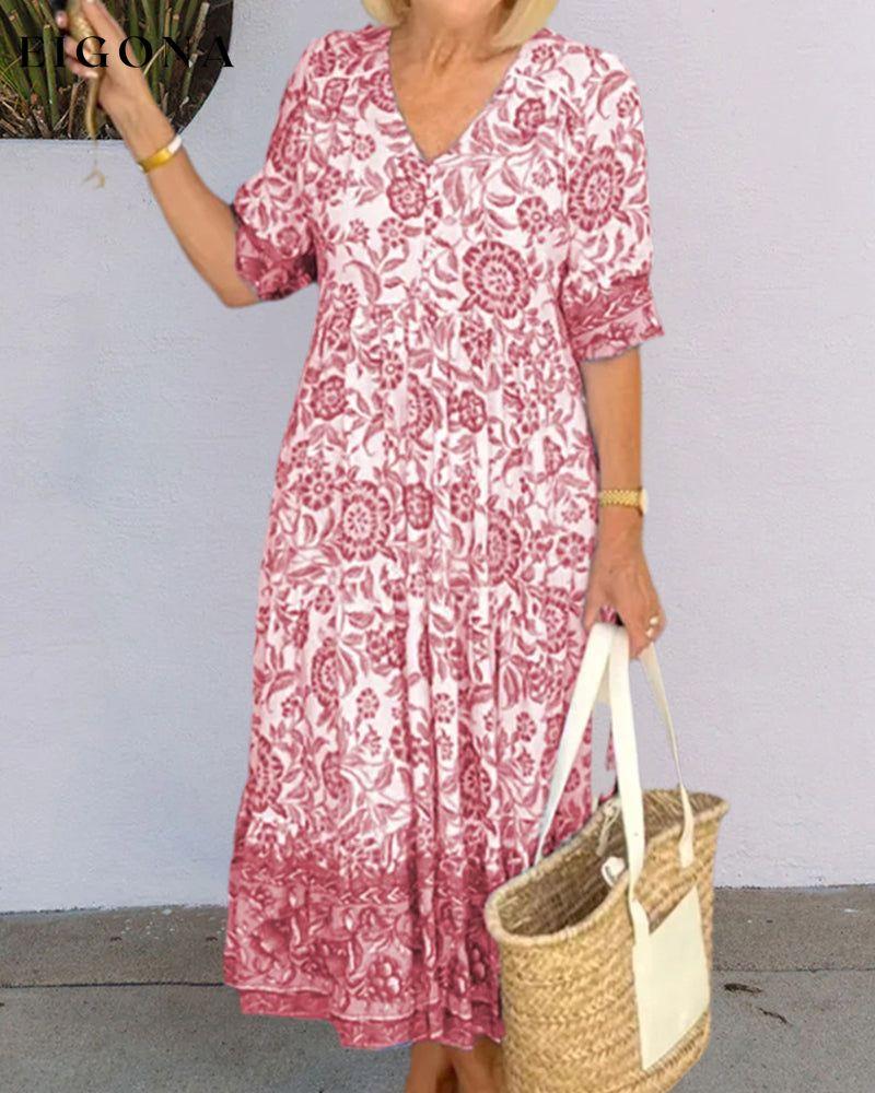 V Neck Blue Floral Print Dress 23BF Casual Dresses clothes dresses Spring Summer