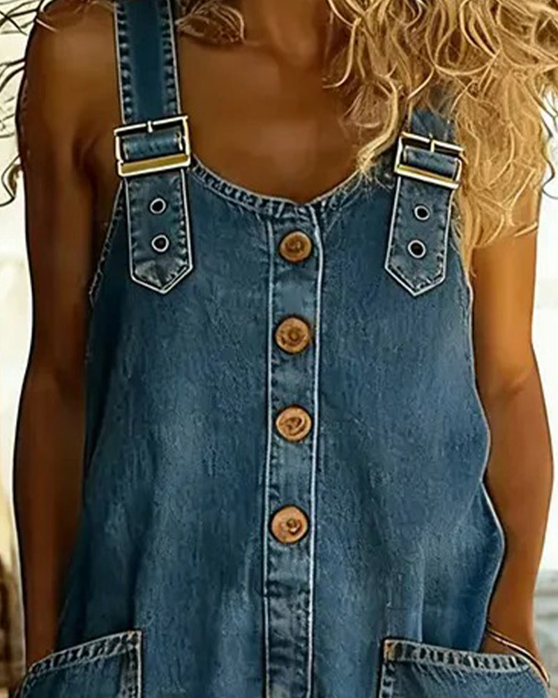 Casual Denim Shorts Jumpsuits
