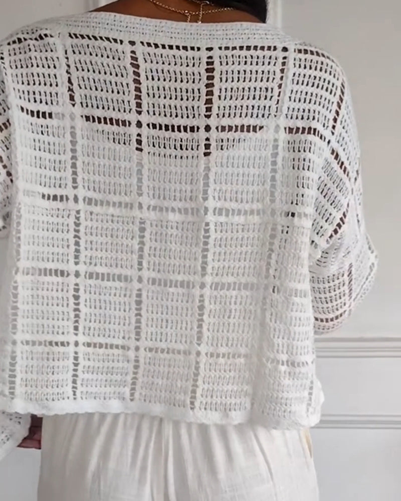 Round neck hollow solid color casual sweater 202466 pullovers spring summer