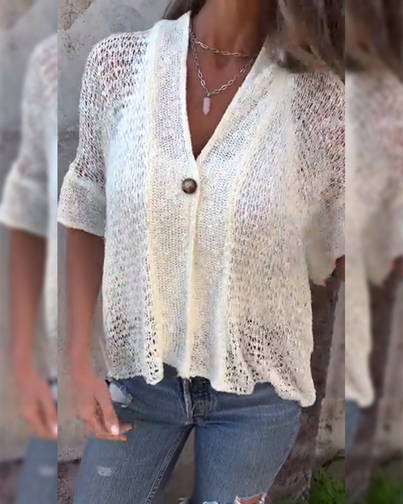 Cardigan a maniche corte in tinta unita con scollo a V