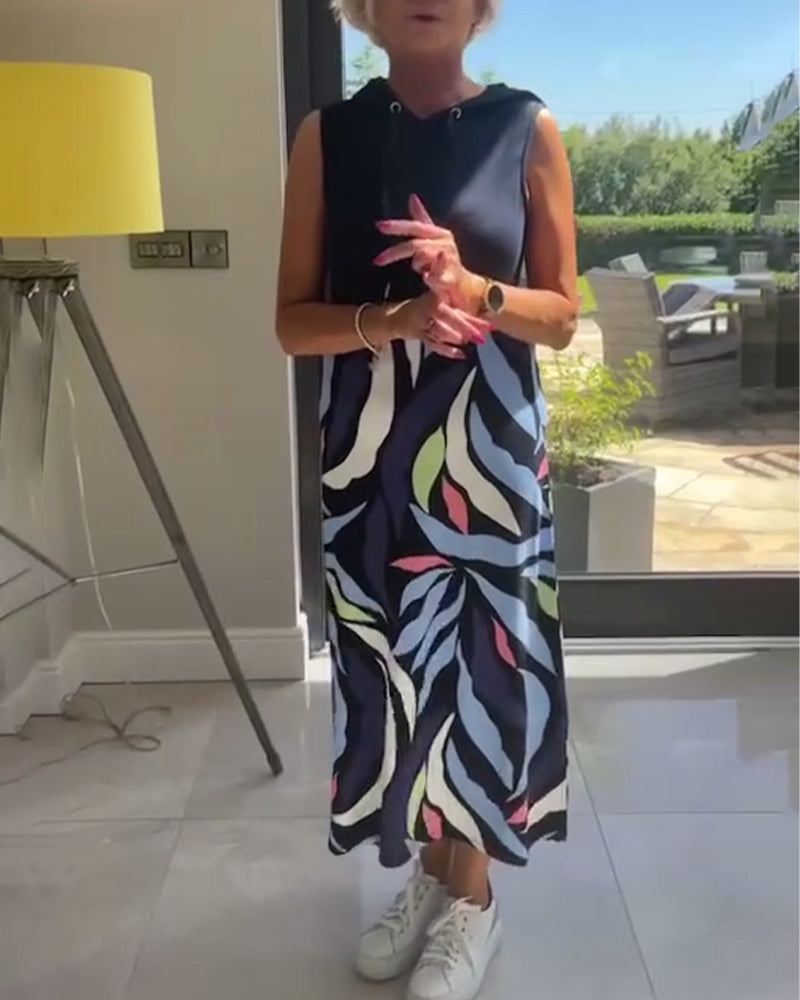 Patchwork printed hooded sleeveless casual dress 202466 casual dresses summer