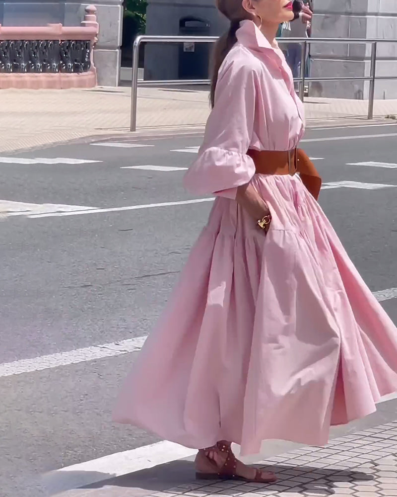 Solid color lapel wide swing dress 202466 casual dresses spring summer