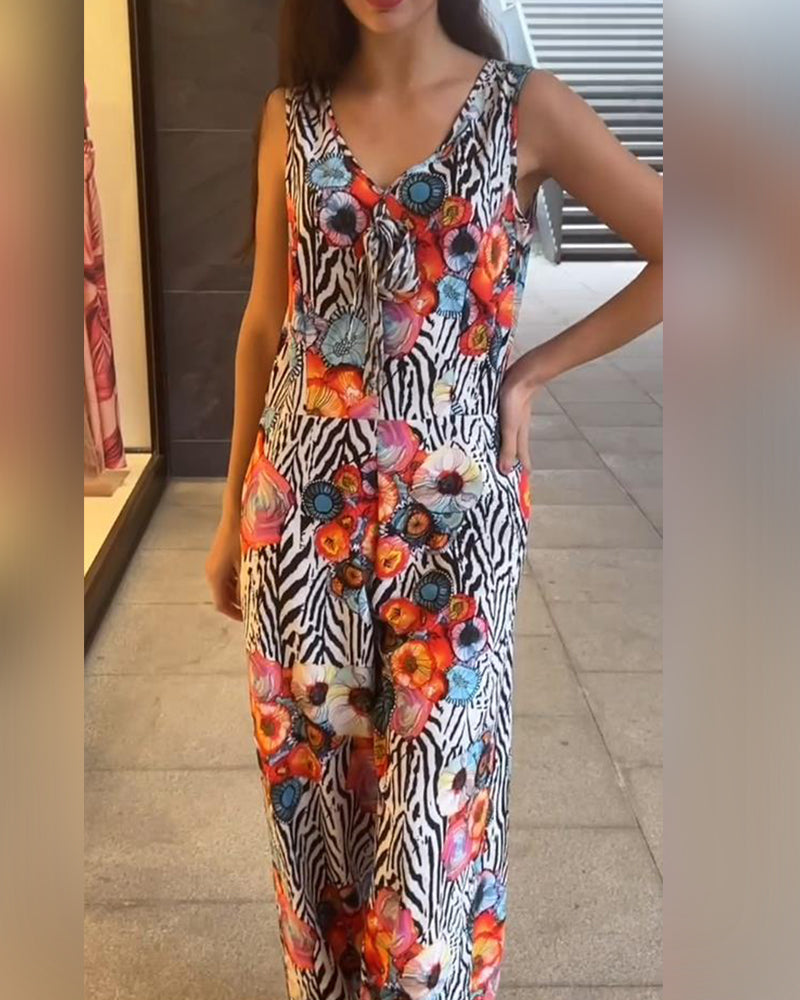 Ärmelloser, eleganter Jumpsuit mit Blumendruck