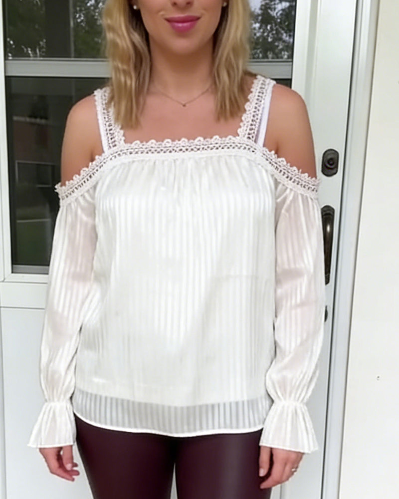 Lace Off-Shoulder Pleated Blouse