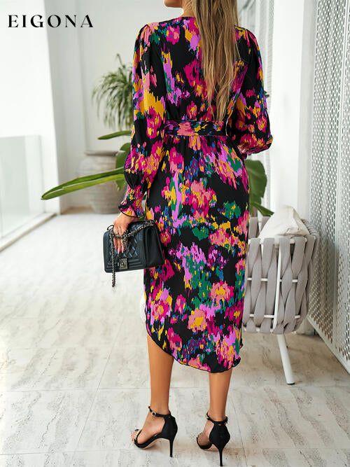 Printed Tie Front Lantern Sleeve Dress casual dress casual dresses clothes dress dresses DY long sleeve dress long sleeve dresses long sleve dresses Ship From Overseas