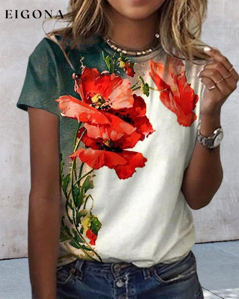 Round neck floral print short sleeve t-shirt 23BF clothes Short Sleeve Tops Summer T-shirts Tops/Blouses