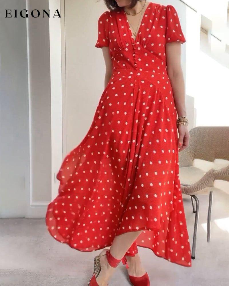 Romantic polka dot print waist dress 23BF Casual Dresses Clothes Dresses Elegant Dresses Summer