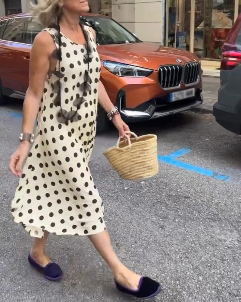 Casual polka dot print round neck sleeveless dress 202466 casual dresses summer